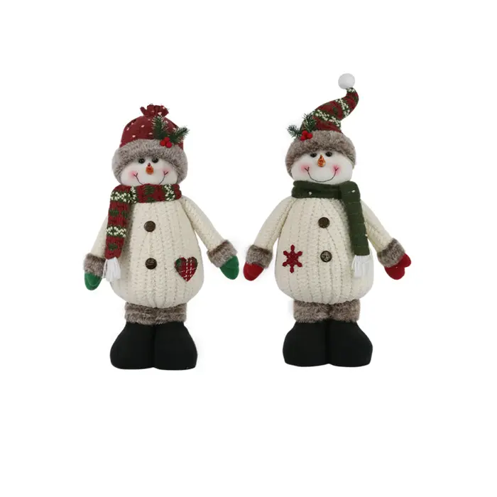 A 24-inch red-green country standing snowman lights up the Christmas wonder